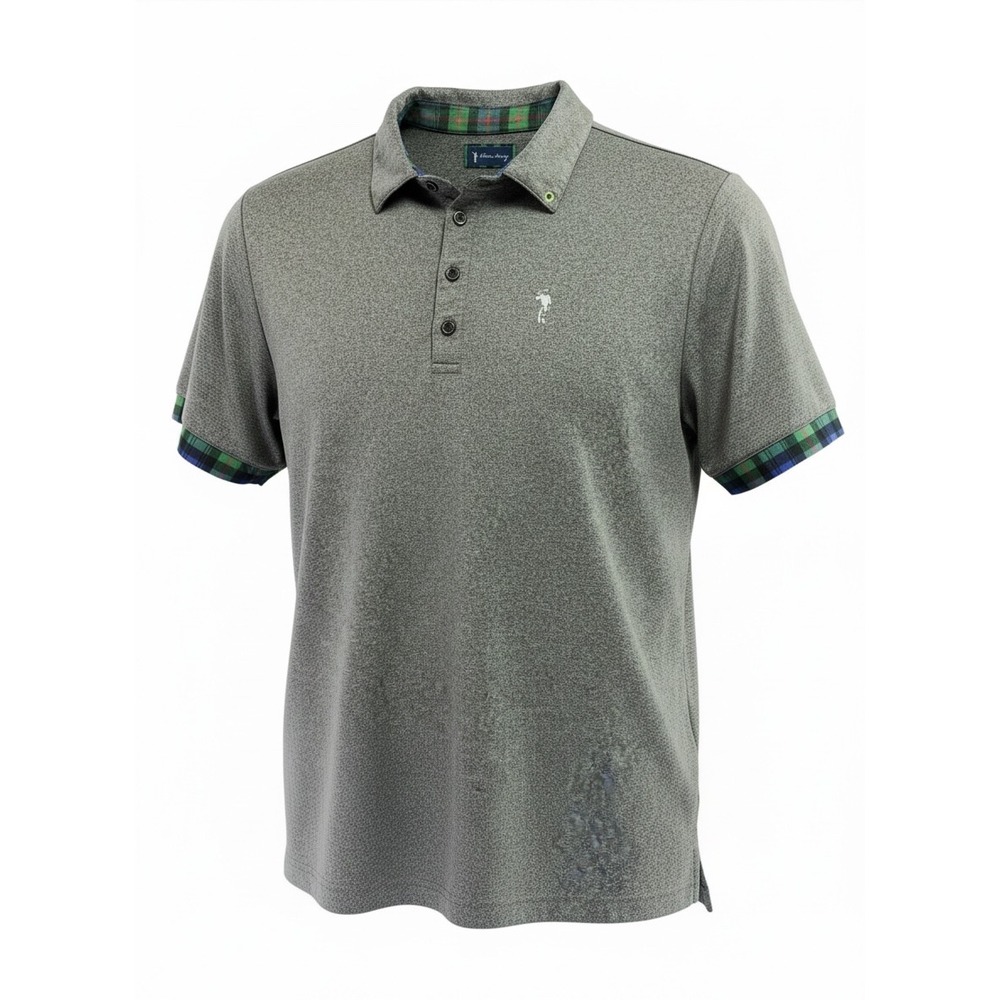 William Murray Golf Mens Large Heather Grey Plaid Trim Polo Shirt (G5)